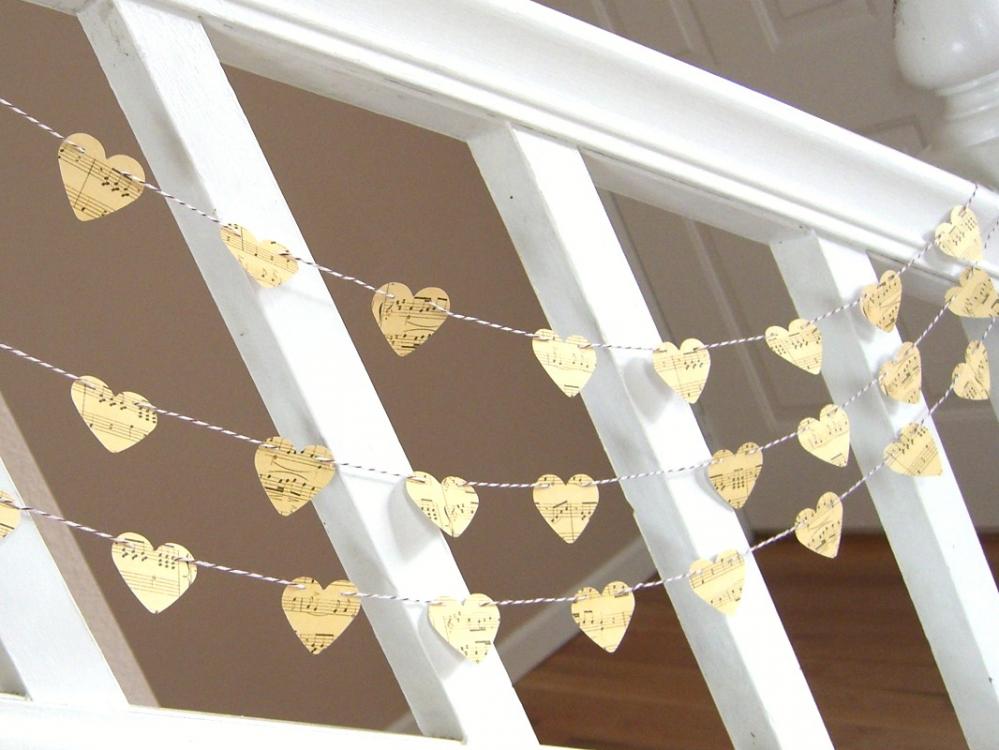 Vintage Inspired Music Sheet Heart Garland - 3 yards