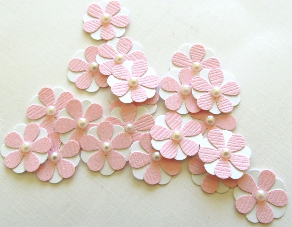 Teeny Tiny Baby Pink and White Flowers - Set of 20