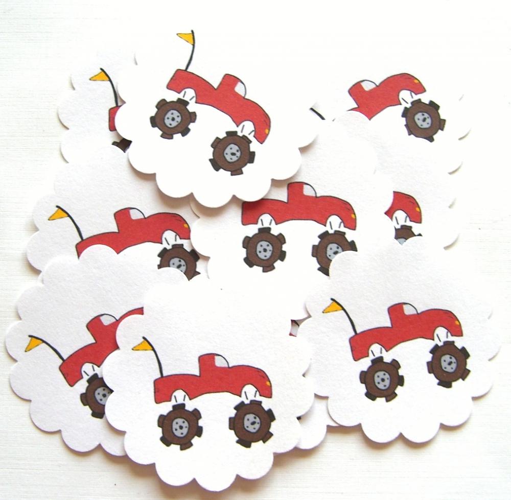 Red Monster Truck Embellishments/Tags/Favors - Set of 10