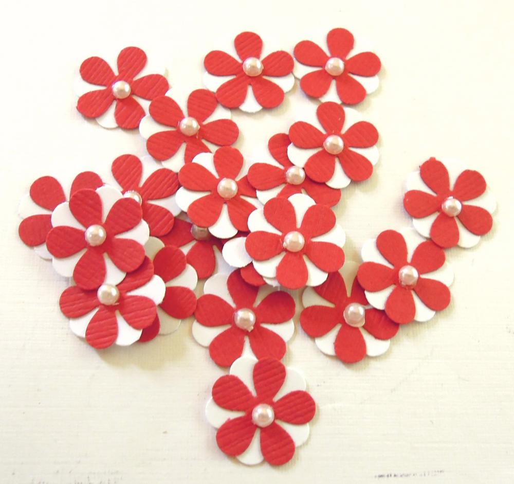 Teeny Tiny Red and White Flowers - Set of 20 