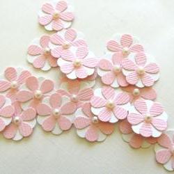 Teeny Tiny Baby Pink and White Flowers - Set of 20