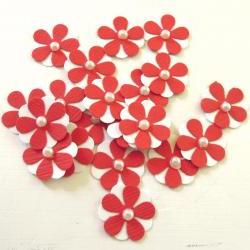 Teeny Tiny Red and White Flowers - Set of 20 